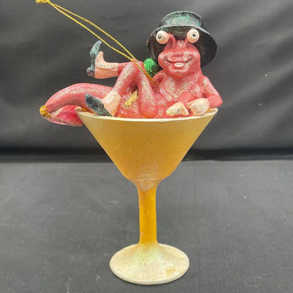 December Diamonds Shrimp Cocktail Martini Glass Christmas Ornament Rare Glitter
